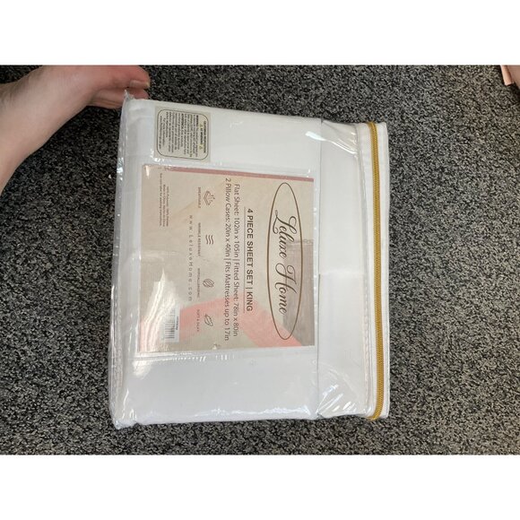 Lelux Home 4-Piece King Sheet Set White Soft Silky Polyester Wrinkle-Resistant H - Picture 2 of 4